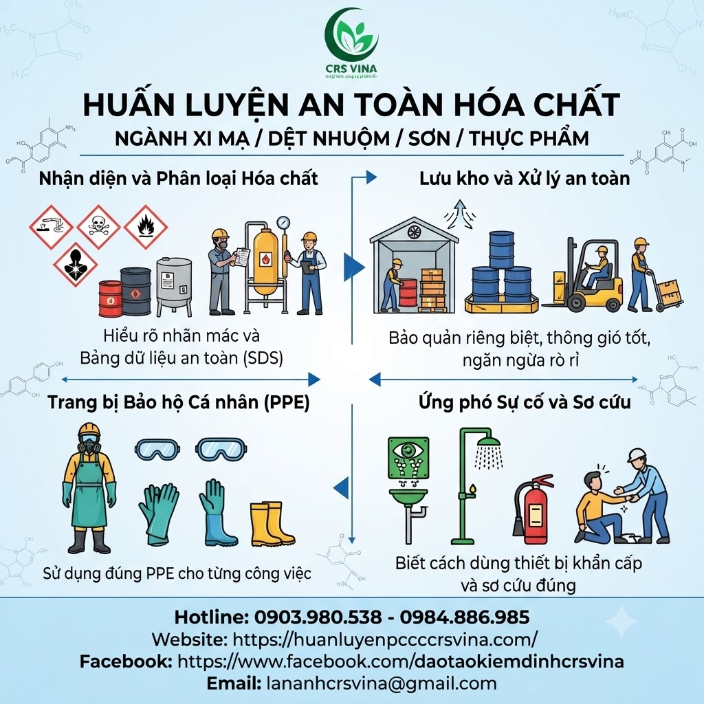 Huấn luyện an toàn hóa chất ngành xi mạ / dệt nhuộm / sơn / thực phẩm